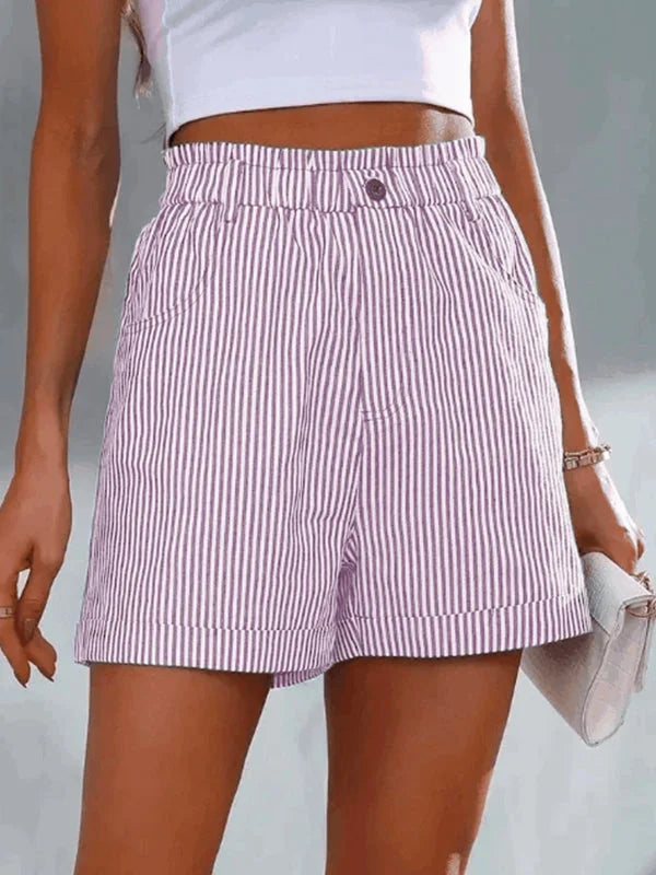 Gestreepte Shorts | Hoge Taille | Elastische Taille | Mini Shorts | Vrouwen Shorts-Boetiek Moda