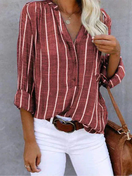 Gestreepte blouse | Lange mouwen | Losse pasvorm | Blouse met knopen | Damesblouses-Boetiek Moda