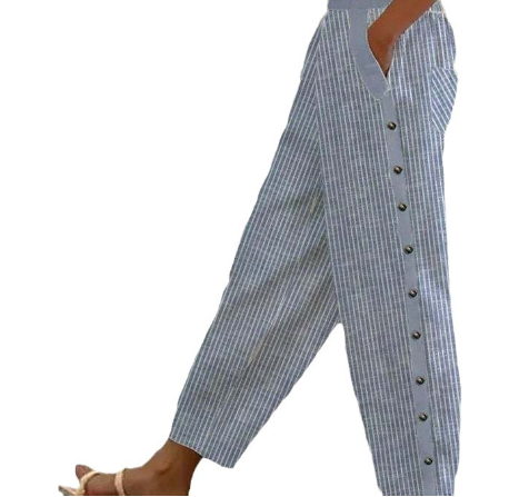 Gestreepte broek | Casual | Knoop aan de zijkant | Losvallende broek | Damesbroek-Boetiek Moda