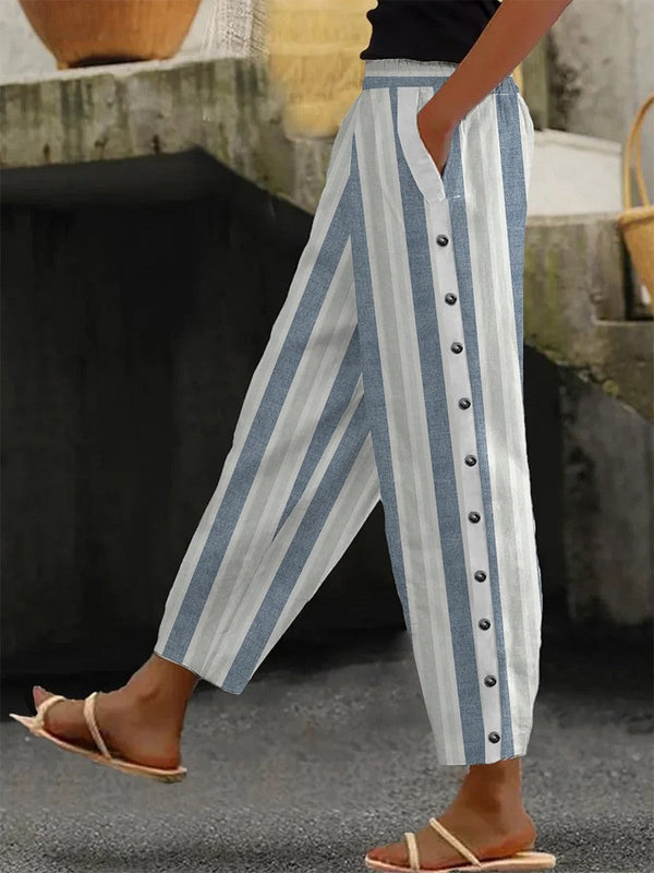 Gestreepte broek - Casual lichtgewicht loose fit broek voor dames-Boetiek Moda
