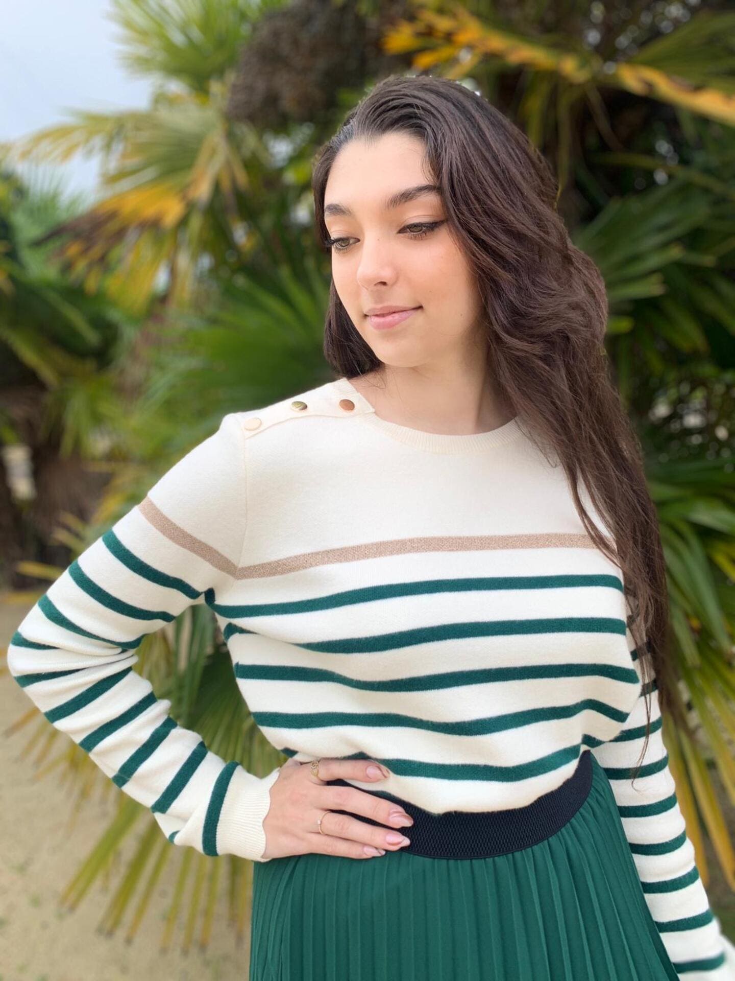 Gestreepte trui | Relaxed fit | Ronde hals | Gebreide trui | Dames trui-Boetiek Moda