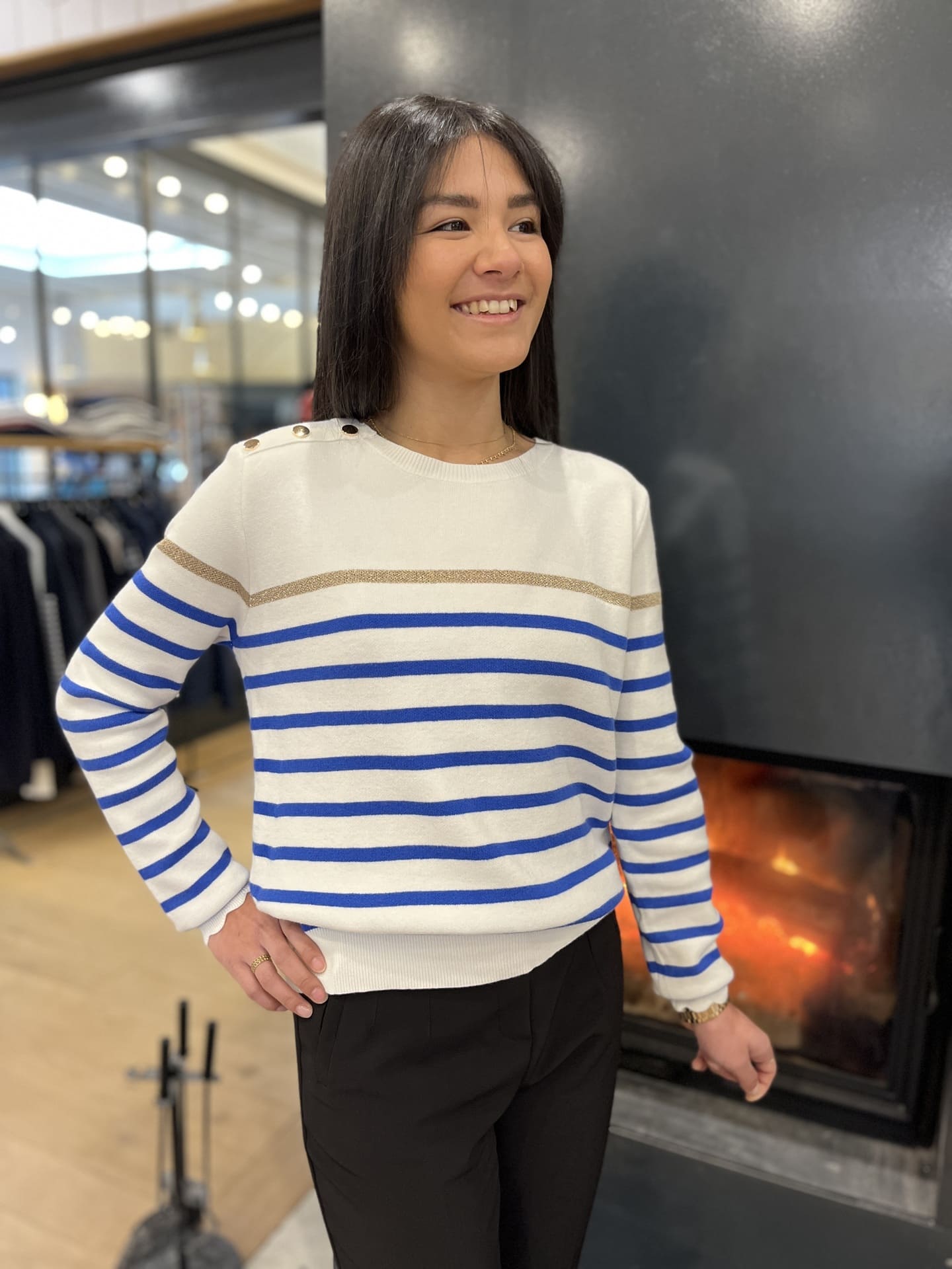 Gestreepte trui | Relaxed fit | Ronde hals | Gebreide trui | Dames trui-Boetiek Moda