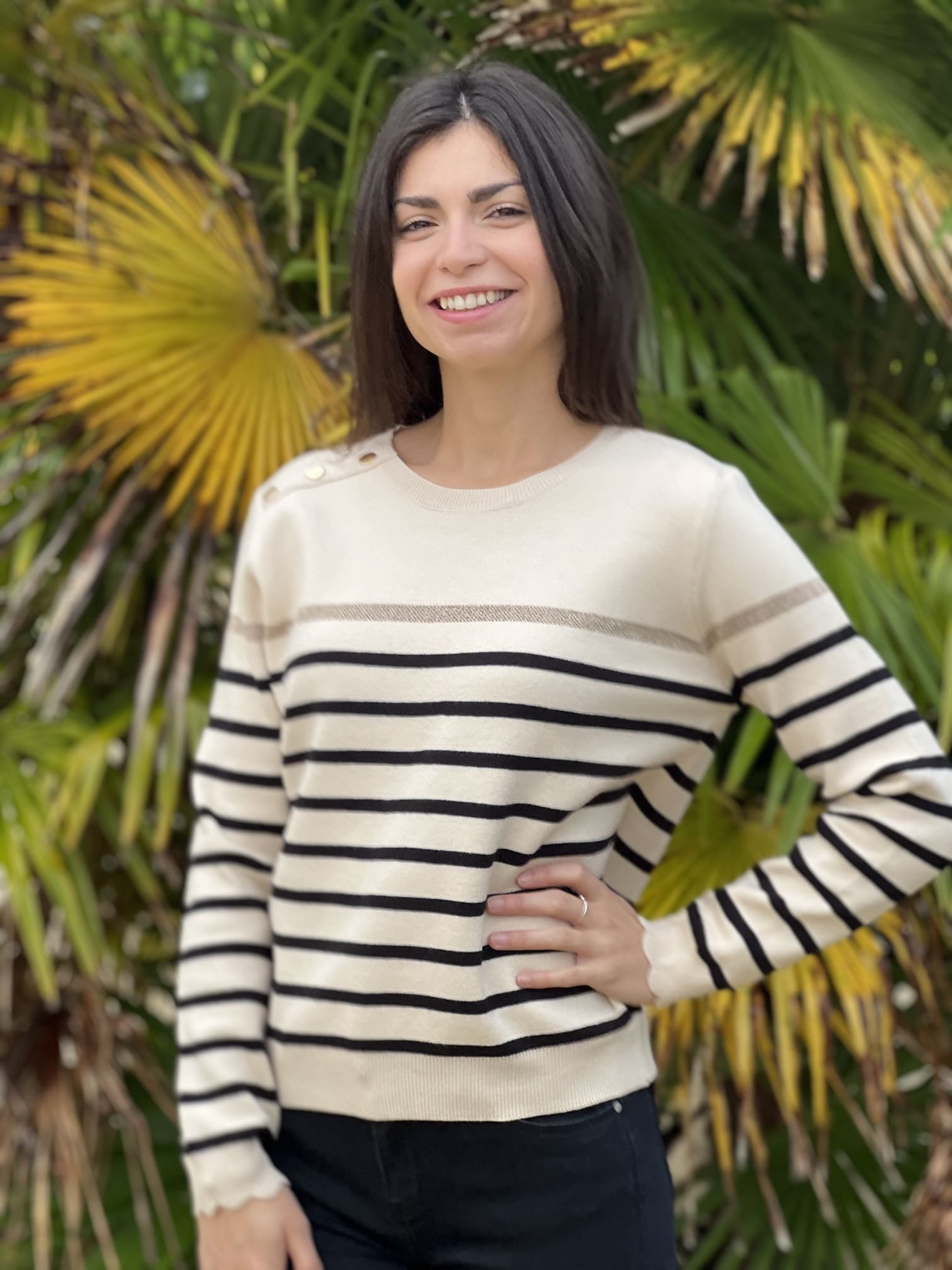 Gestreepte trui | Relaxed fit | Ronde hals | Gebreide trui | Dames trui-Boetiek Moda