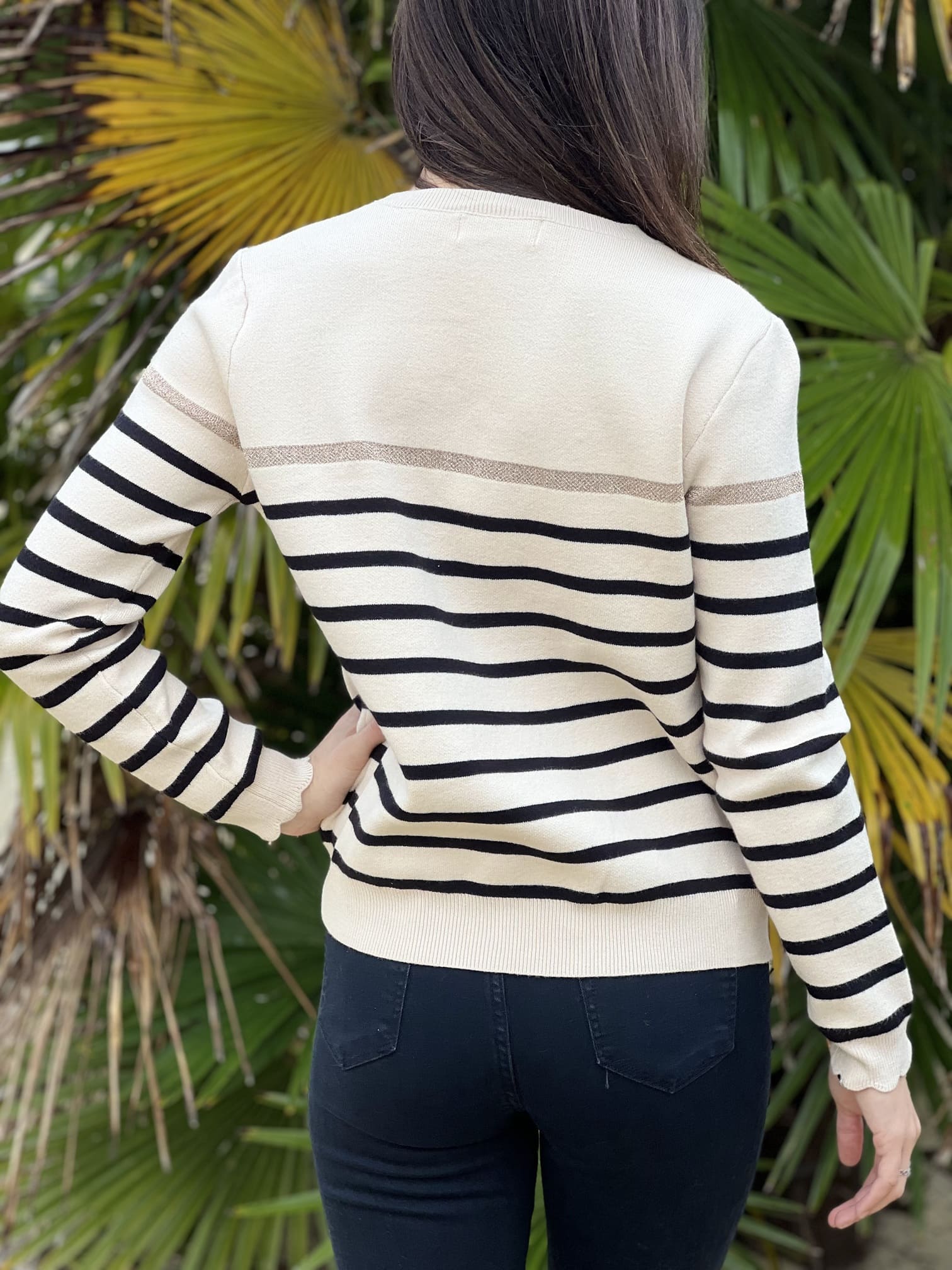 Gestreepte trui | Relaxed fit | Ronde hals | Gebreide trui | Dames trui-Boetiek Moda