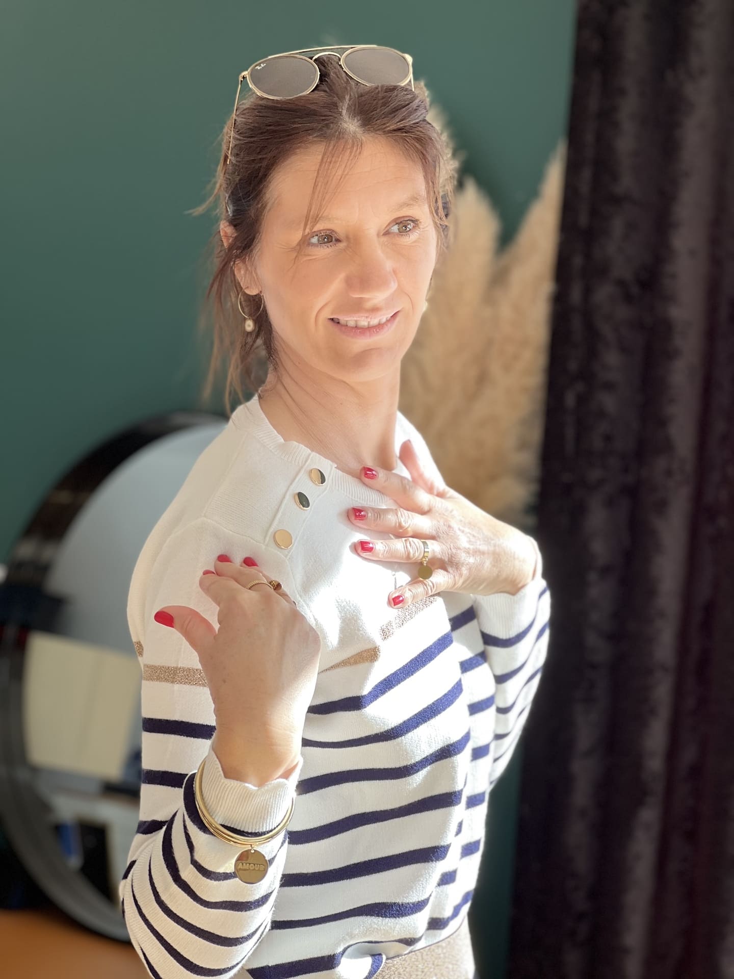 Gestreepte trui | Relaxed fit | Ronde hals | Gebreide trui | Dames trui-Boetiek Moda