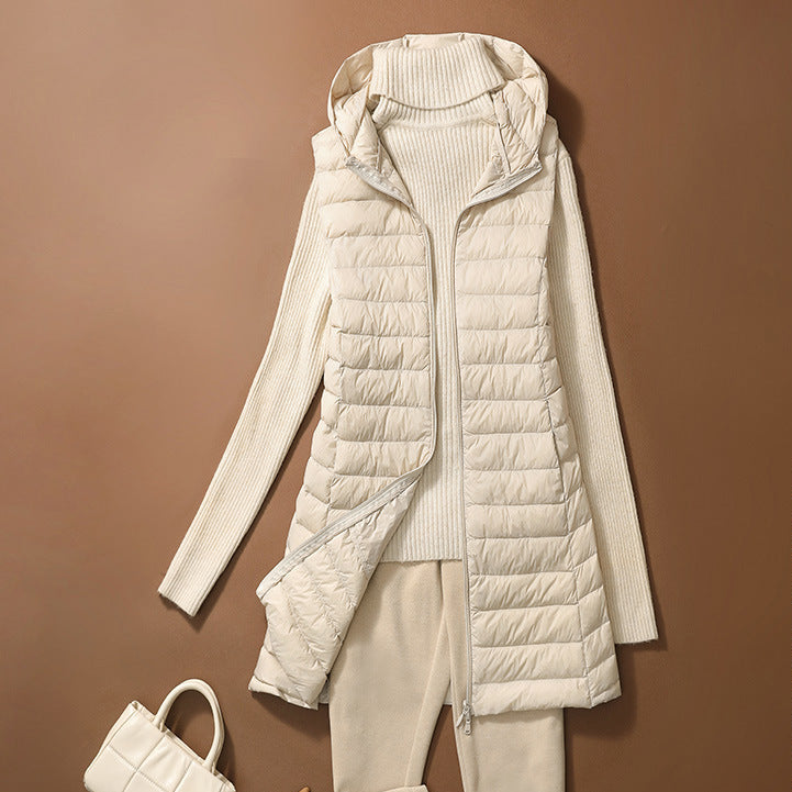 Gewatteerd damesvest - Lang - Capuchon - Donzen Gilet - Bodywarmer-Boetiek Moda