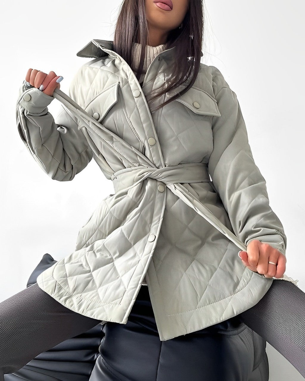 Gewatteerde jas | Riem | Lichtgewicht | Gewatteerde jas | Winterjas voor dames-Boetiek Moda