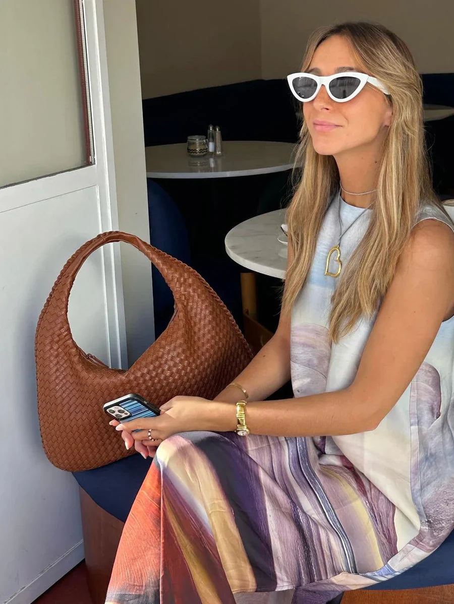 Geweven Tas - Vegan Leer - Rits - Schoudertas - Handtas-Boetiek Moda