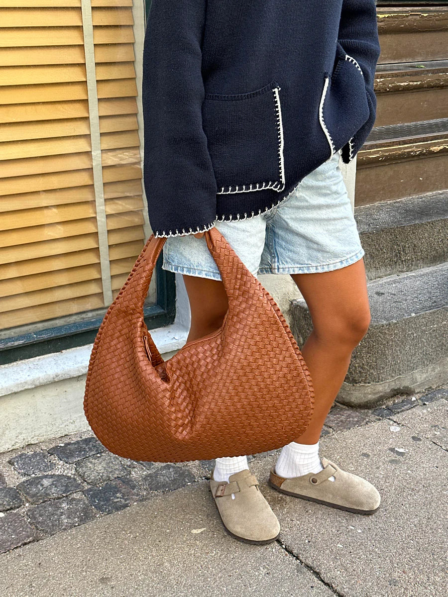 Geweven Tas - Vegan Leer - Rits - Schoudertas - Handtas-Boetiek Moda