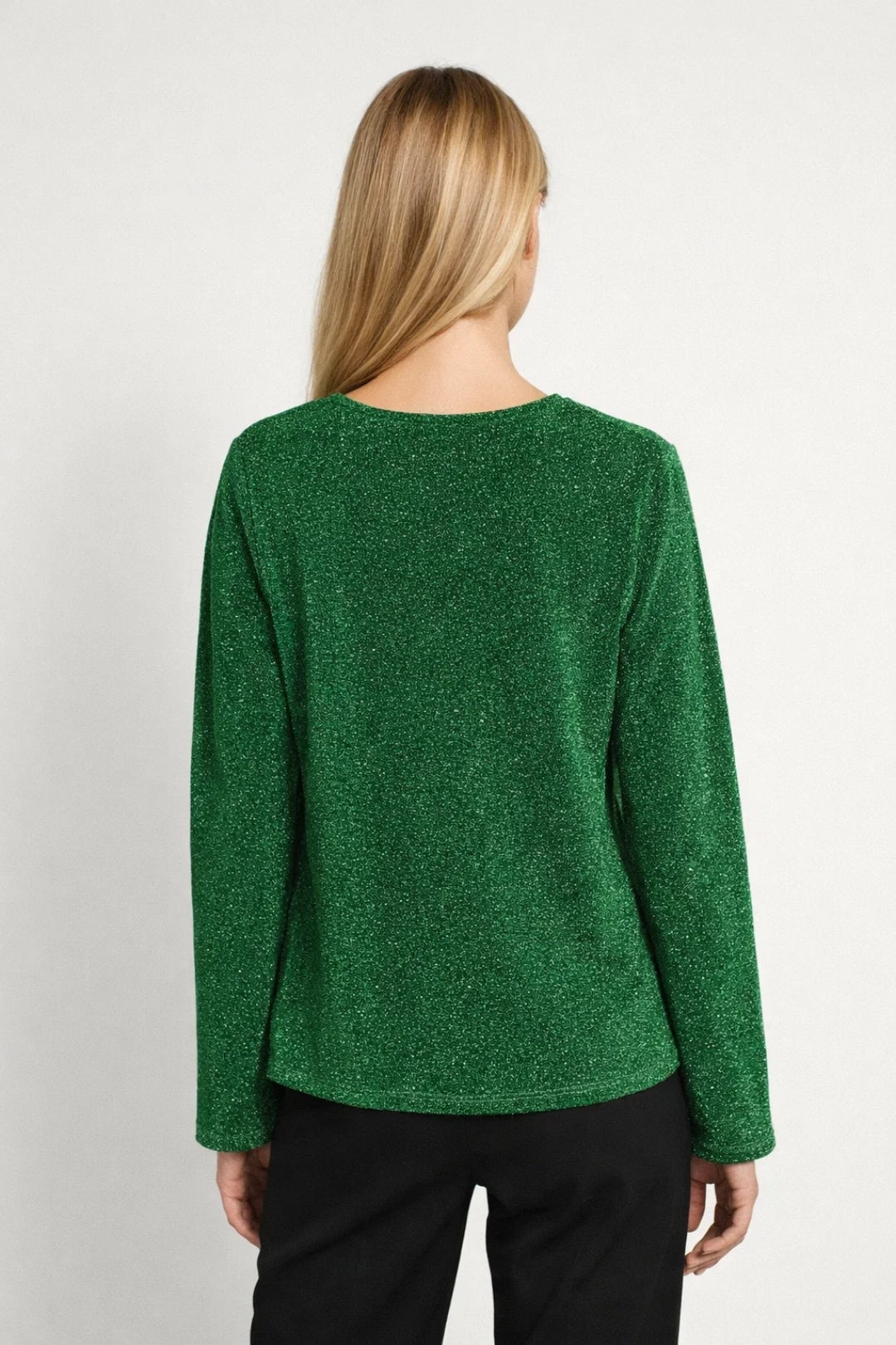 Groene blouse - Losse mouwen - Glitter - Blouse met V-hals - Dameskleding-Boetiek Moda