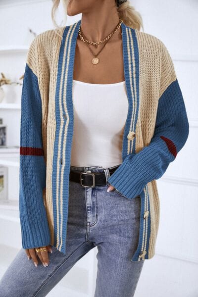 Groot vest met knoopsluiting | V-hals | Gebreid vest | Gebreide dameskleding-Boetiek Moda