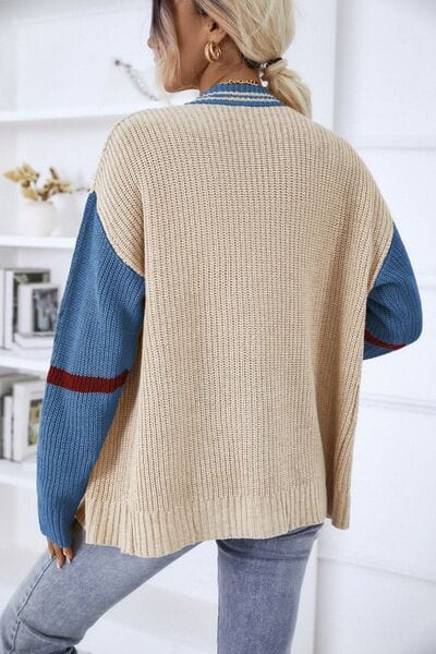 Groot vest met knoopsluiting | V-hals | Gebreid vest | Gebreide dameskleding-Boetiek Moda