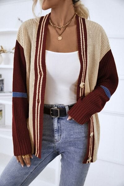 Groot vest met knoopsluiting | V-hals | Gebreid vest | Gebreide dameskleding-Boetiek Moda