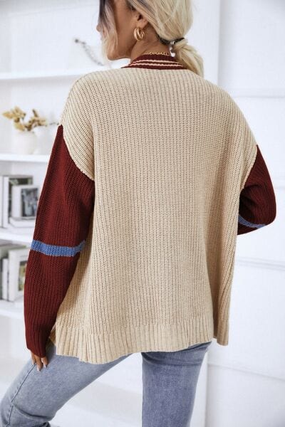 Groot vest met knoopsluiting | V-hals | Gebreid vest | Gebreide dameskleding-Boetiek Moda
