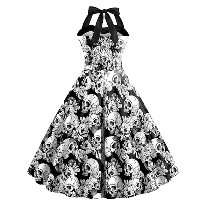 Halloween Jurk - Mouwloze Midi Schedeljurk voor dames tijdens Halloween-Boetiek Moda