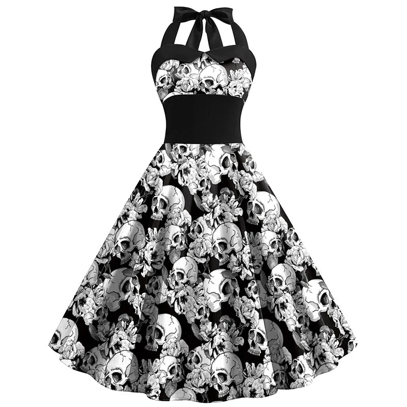 Halloween Jurk - Mouwloze Midi Schedeljurk voor dames tijdens Halloween-Boetiek Moda