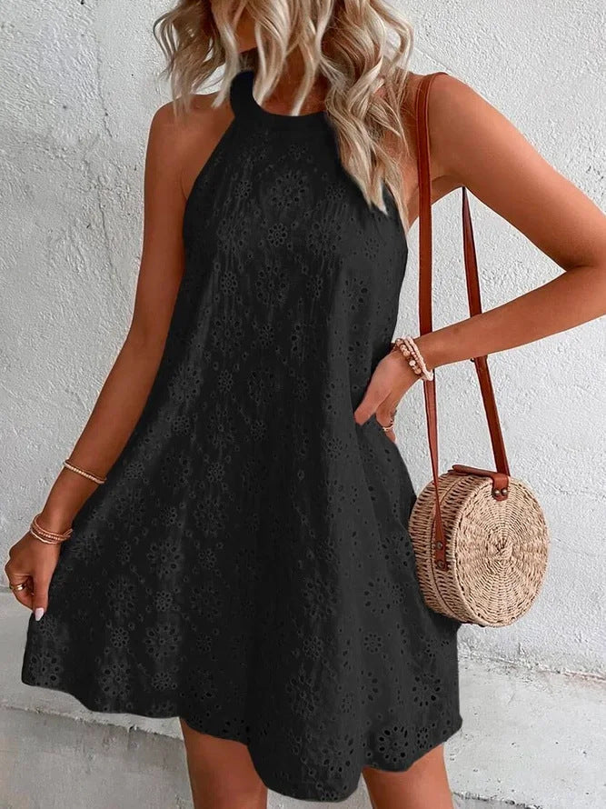 Halter hals jurk - Eyelet - Chic - Mini jurk - Zomer jurk-Boetiek Moda