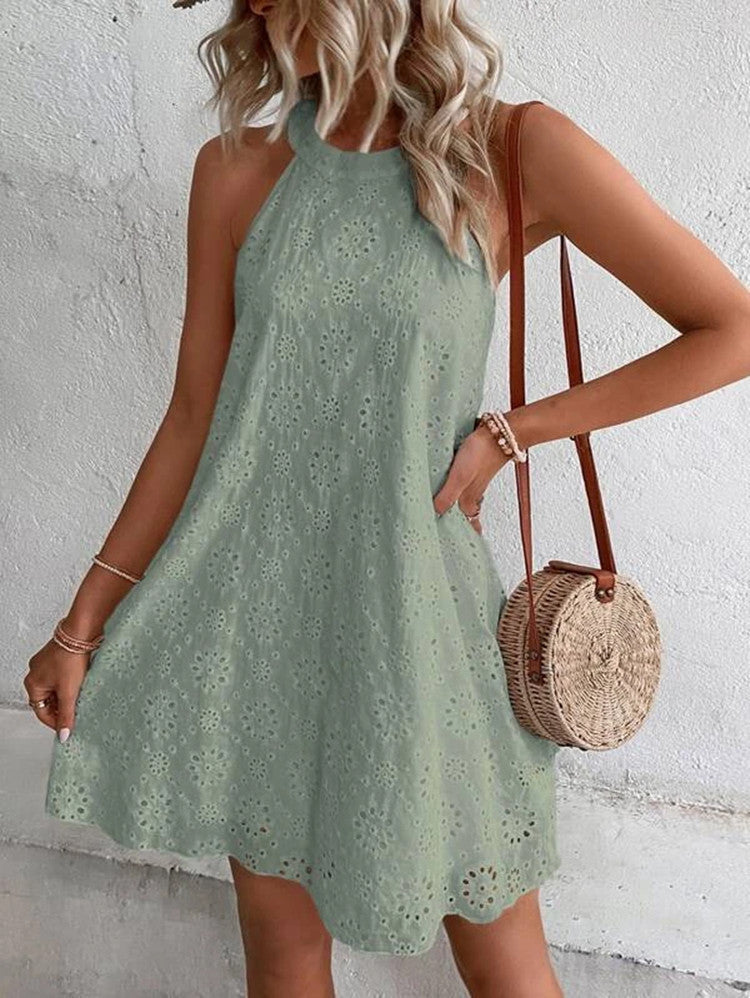 Halter hals jurk - Eyelet - Chic - Mini jurk - Zomer jurk-Boetiek Moda