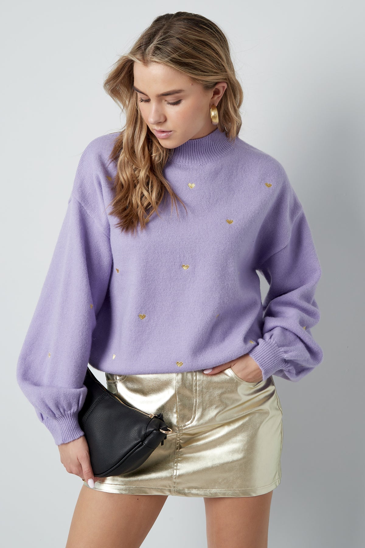 Harttrui - Losse pasvorm - Hoge hals - Gebreide trui - Gebreide kleding voor dames-Boetiek Moda