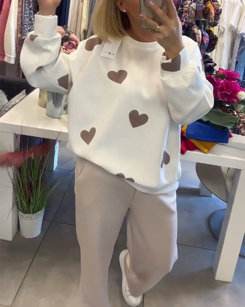 Heart Jumper | Wit | Pullover | Sweater met hartjes | Dames sweatshirt-Boetiek Moda