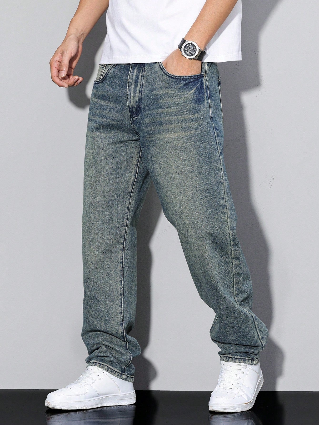 Heren Jeans - Washed Straight Leg Jeans-Boetiek Moda