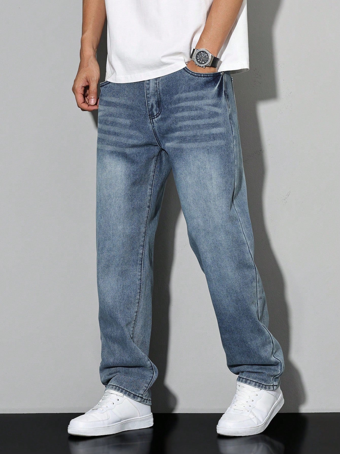 Heren Jeans - Washed Straight Leg Jeans-Boetiek Moda