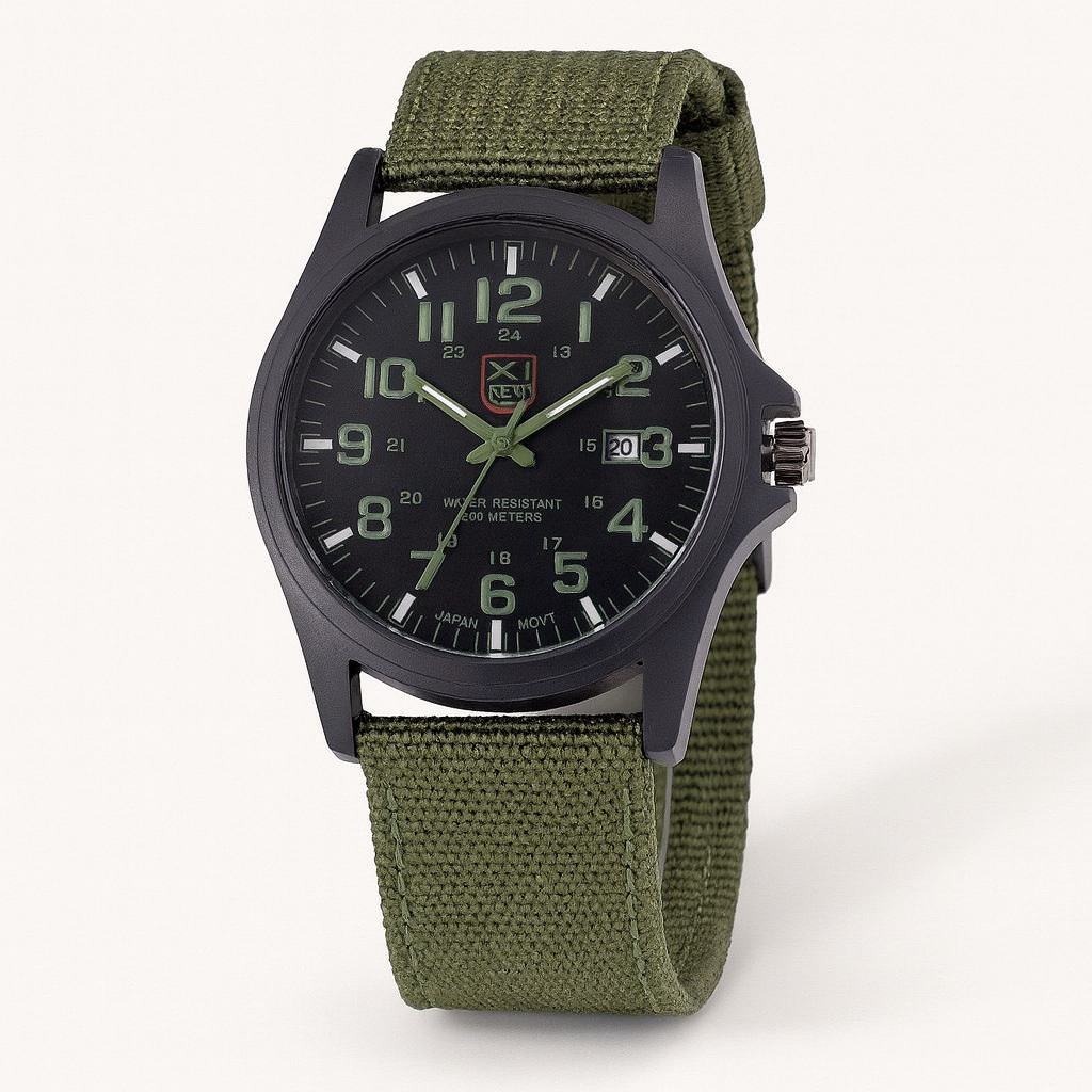 Herenhorloge - Rond waterbestendig horloge met stoffen band-Boetiek Moda