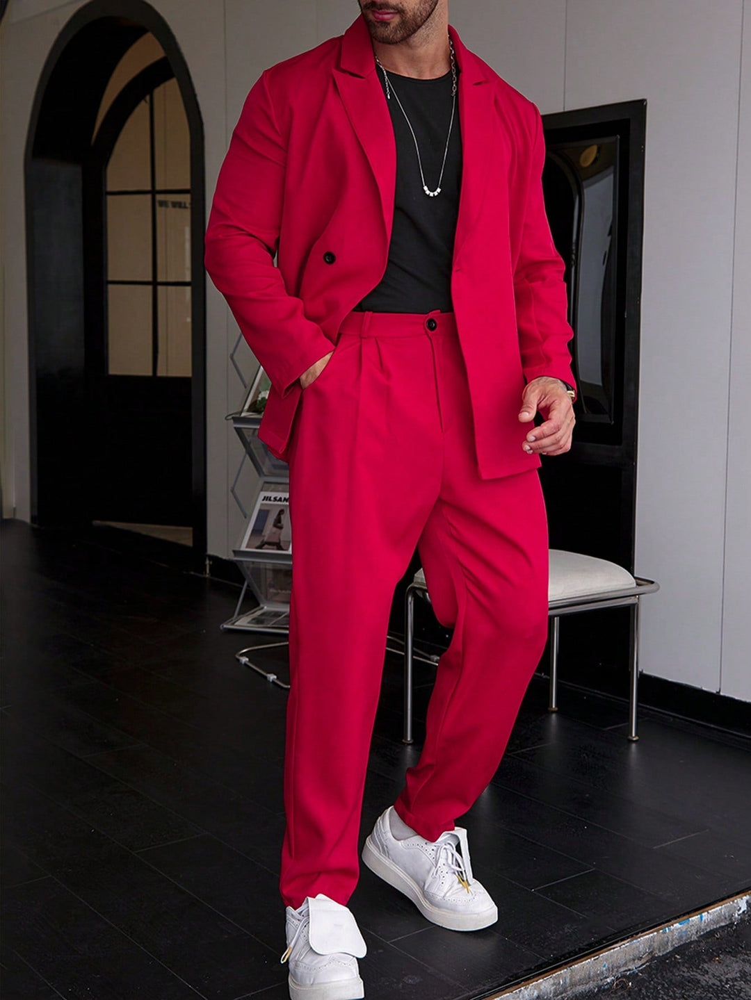 Herenpak | Relaxed Fit | Geplooide Broek | Blazer en Broek Set | Tweedelige Set Heren-Boetiek Moda