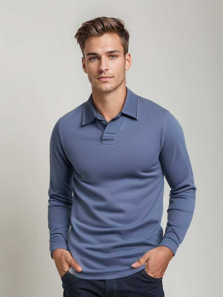 Herenpoloshirt | Met kraag | Effen | Shirts met lange mouwen | T-shirts met lange mouwen-Boetiek Moda
