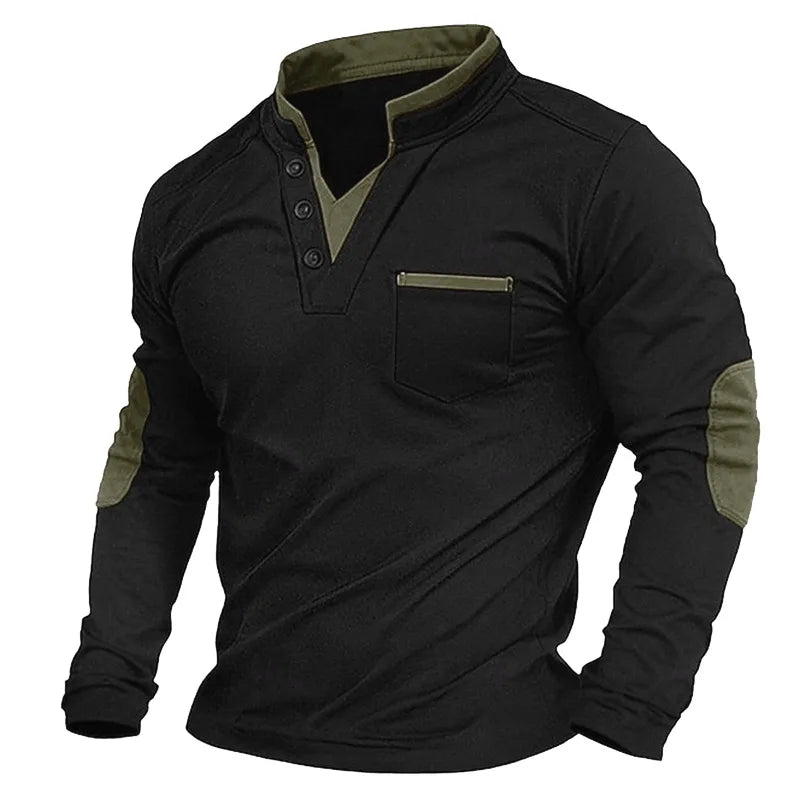 Herenpullover met V-hals - Elleboogstukken - Knoopsluiting - Sweatshirt - Herenkleding-Boetiek Moda