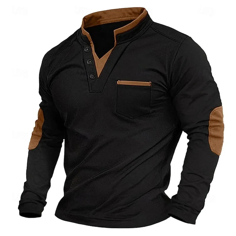 Herenpullover met V-hals - Elleboogstukken - Knoopsluiting - Sweatshirt - Herenkleding-Boetiek Moda