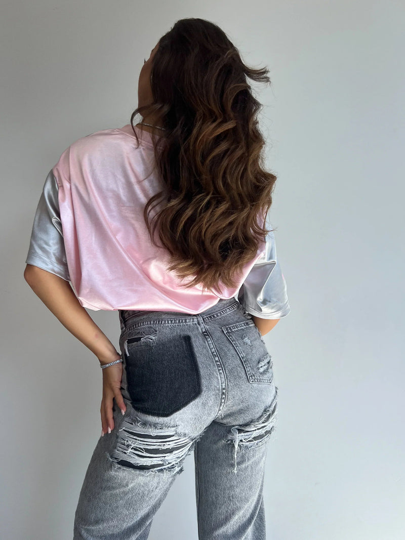 Hoge Taille Jeans | Ripped | Grijs | Jeans met Rechte Pijpen | Damesjeans-Boetiek Moda