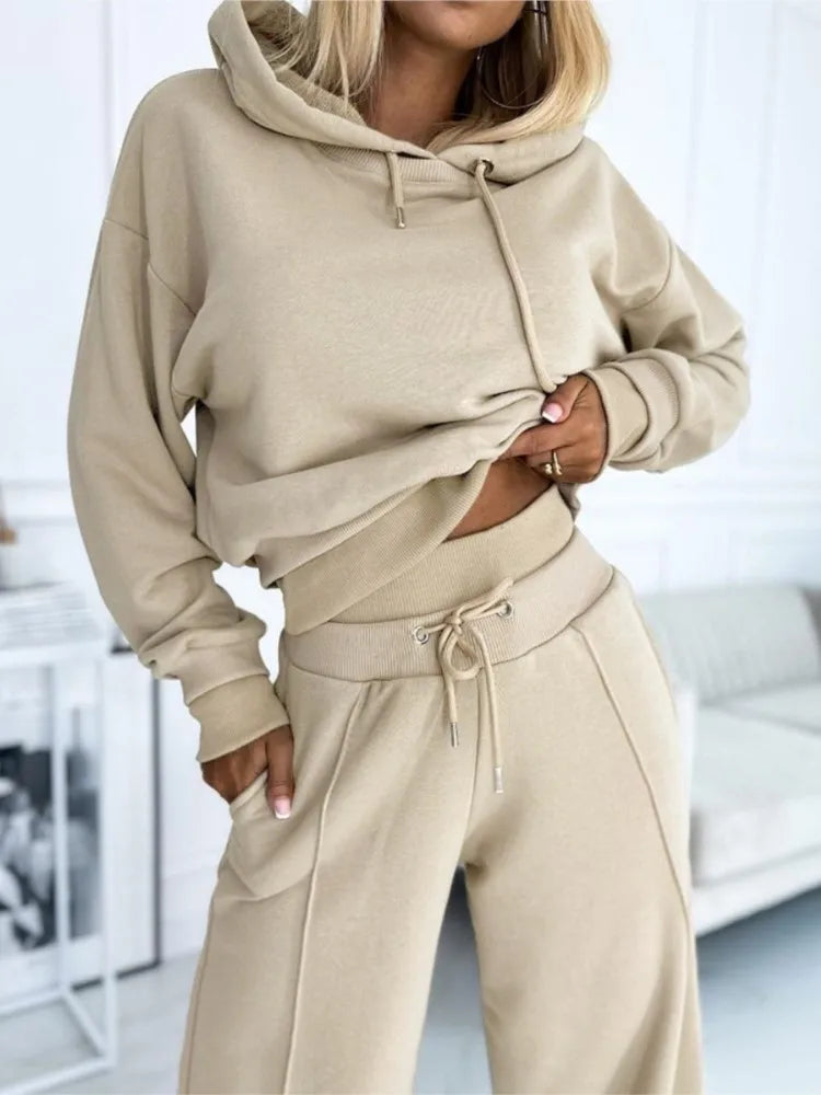 Hoodie en Jogger Set - Geknipt - Wijde Pijpen - Sweatsuit - Co-Ord Sets Dames-Boetiek Moda