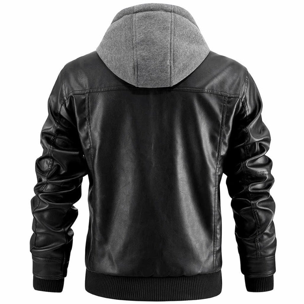 Hoodie leren jas - Leren jas met capuchon en ritssluiting voor heren-Boetiek Moda