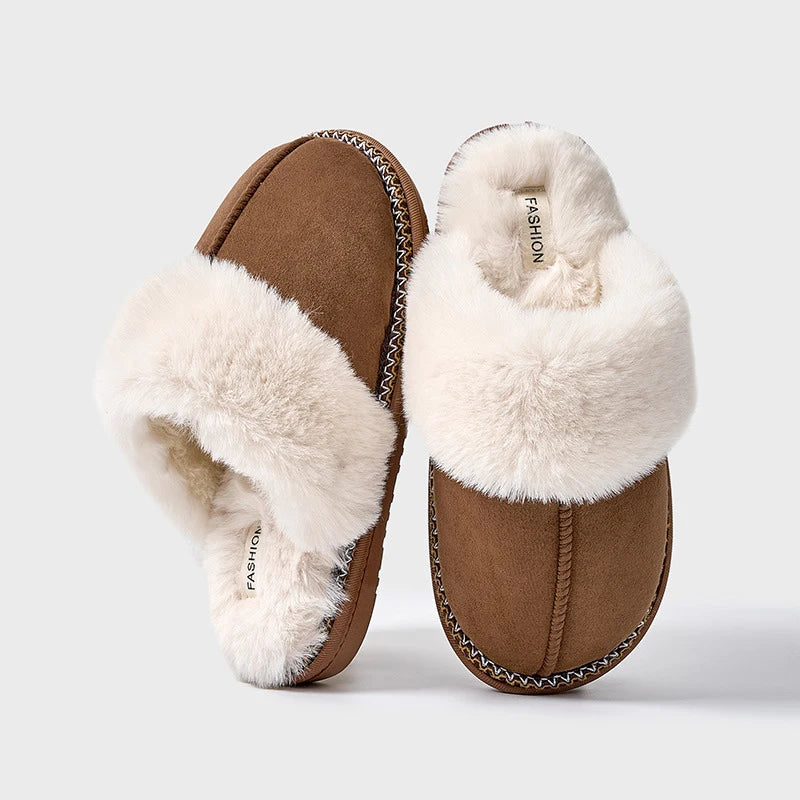 Huisschoenen - Warme, met bont gevoerde binnenslippers voor dames-Boetiek Moda