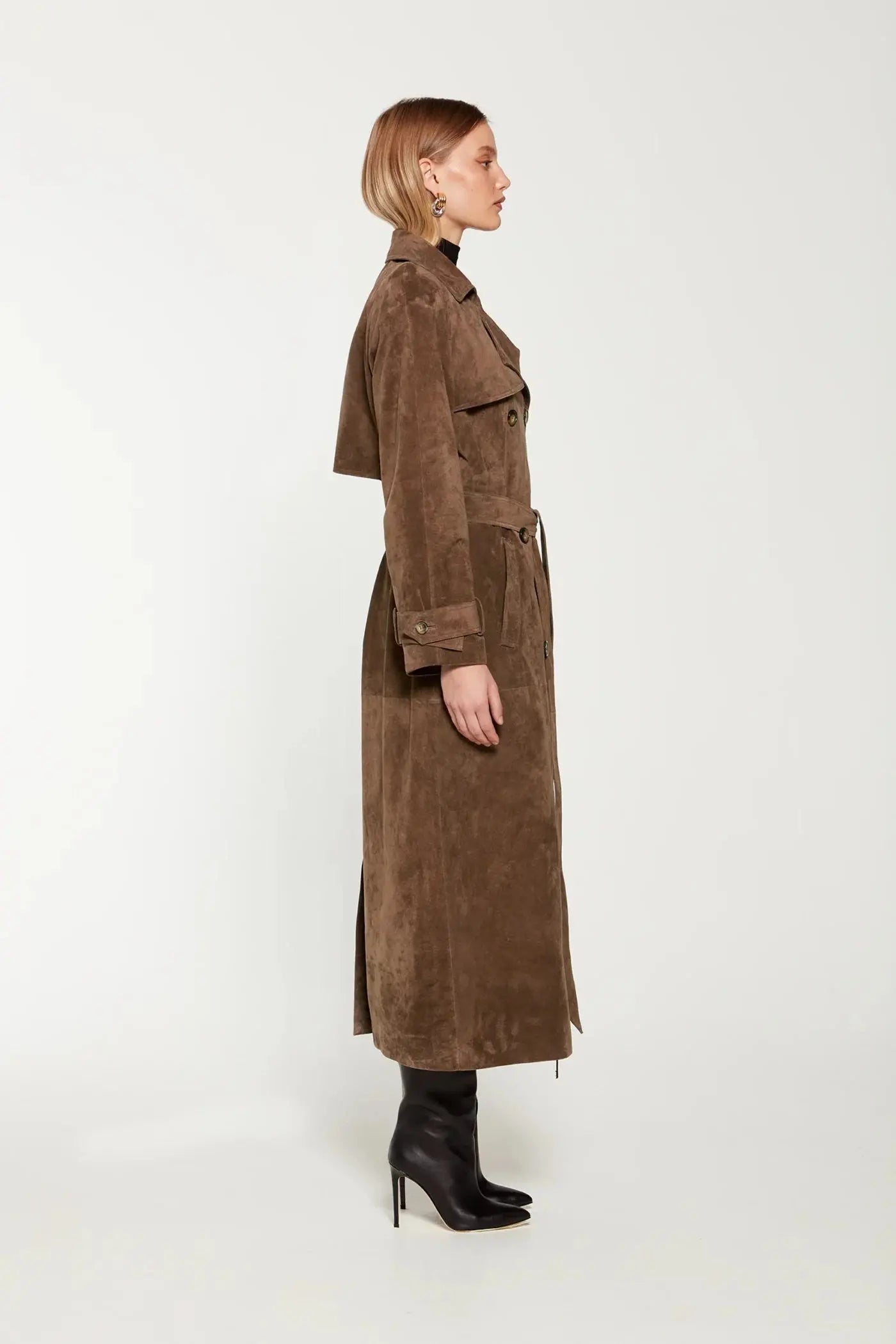 Trenchcoat - Bruin - Suède - Lange trenchcoat - Dames trenchcoat