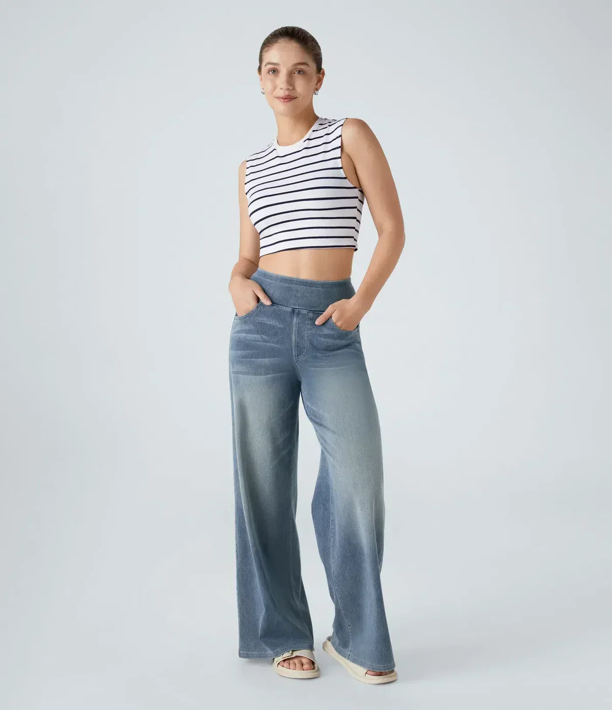 Jeans met wijde pijpen - Dames Elastische High Waist Stretchy Jeans-Boetiek Moda
