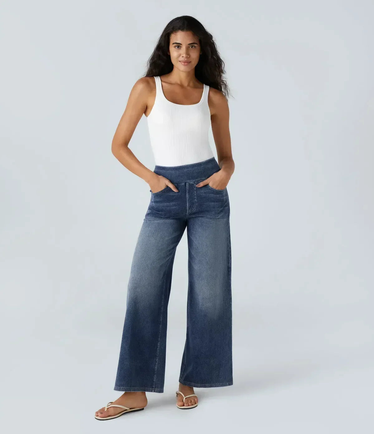Jeans met wijde pijpen - Dames Elastische High Waist Stretchy Jeans-Boetiek Moda