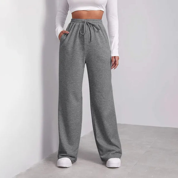 Joggers met wijde pijpen | Koord | Rechte pijpen | Sweatbroeken met wijde pijpen | Joggers voor dames-Boetiek Moda