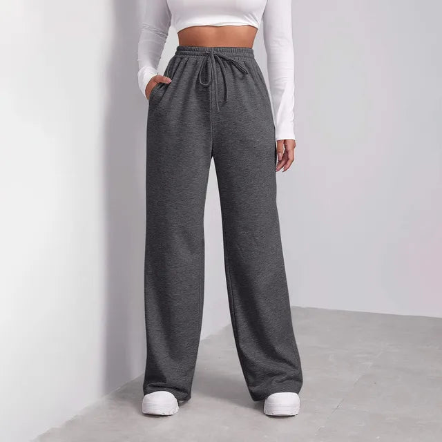 Joggers met wijde pijpen | Koord | Rechte pijpen | Sweatbroeken met wijde pijpen | Joggers voor dames-Boetiek Moda