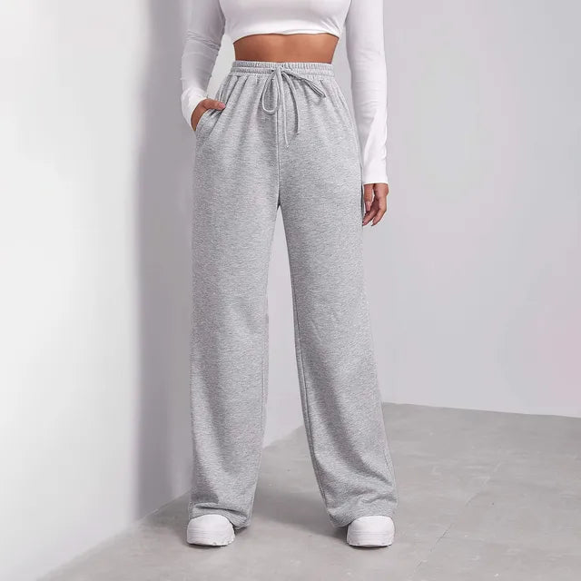 Joggers met wijde pijpen | Koord | Rechte pijpen | Sweatbroeken met wijde pijpen | Joggers voor dames-Boetiek Moda