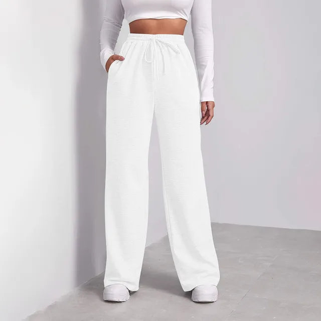 Joggers met wijde pijpen | Koord | Rechte pijpen | Sweatbroeken met wijde pijpen | Joggers voor dames-Boetiek Moda