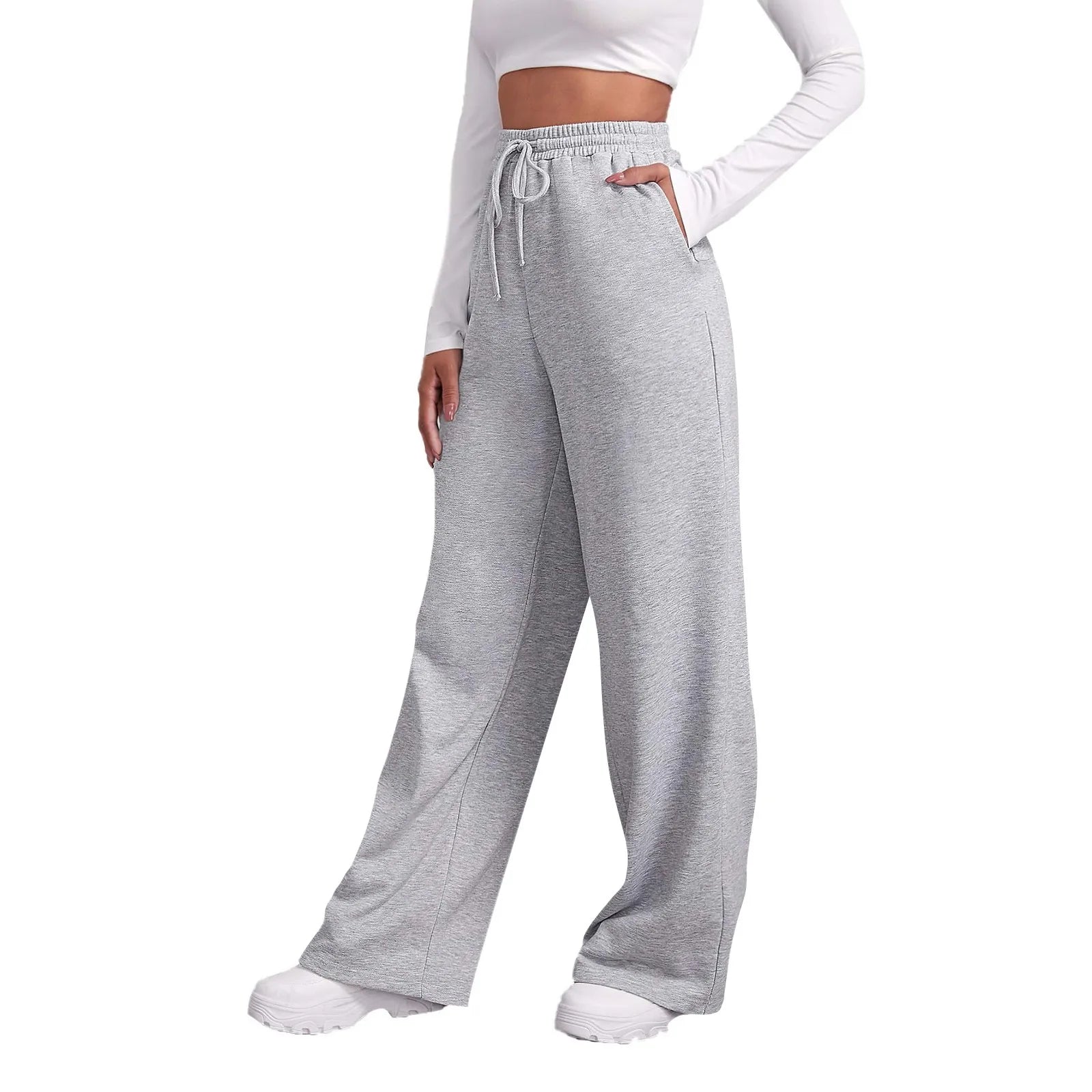 Joggers met wijde pijpen | Koord | Rechte pijpen | Sweatbroeken met wijde pijpen | Joggers voor dames-Boetiek Moda