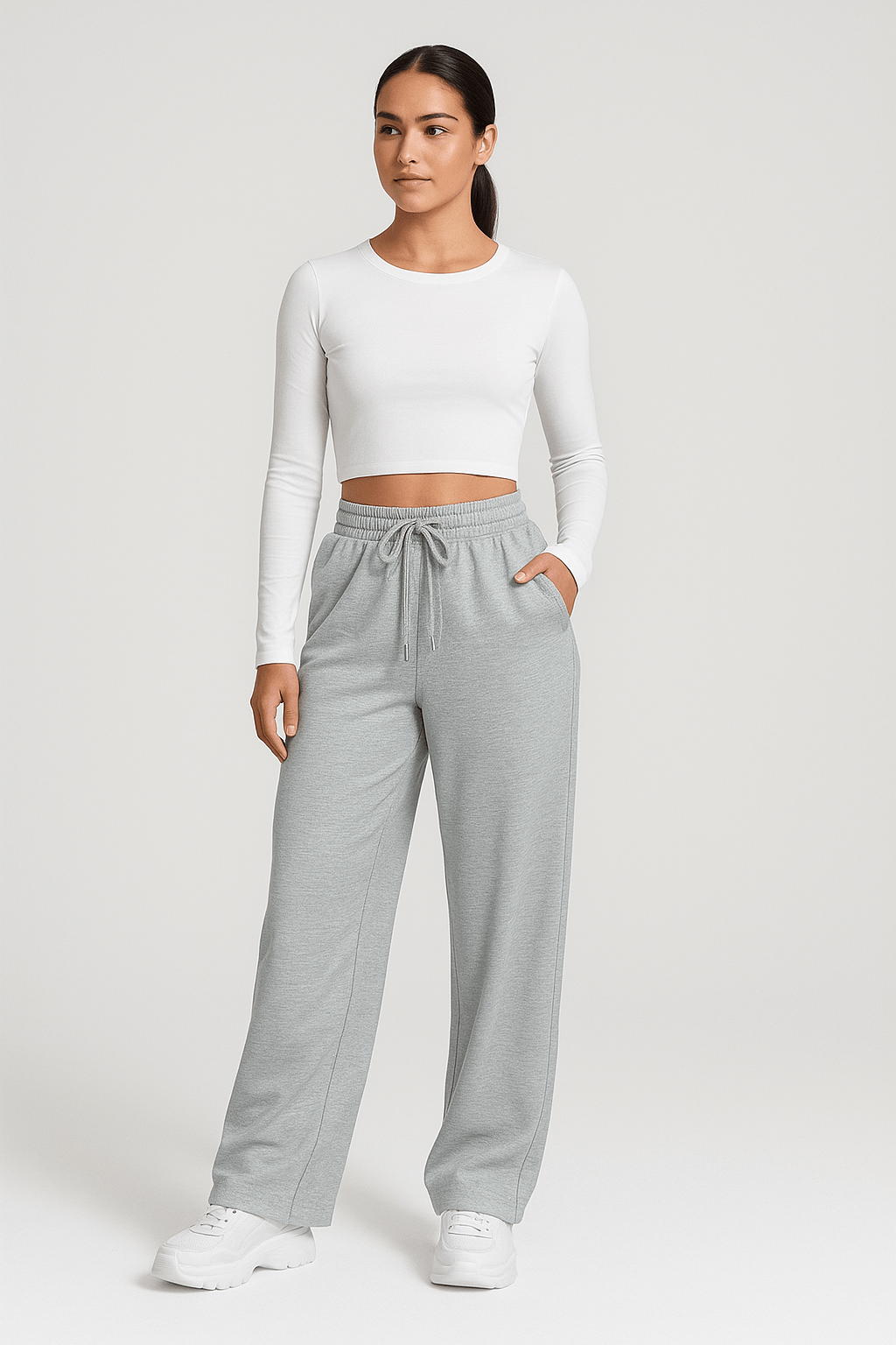 Joggingbroek met wijde pijpen - Dames joggingbroek met elastische tailleband en trekkoord-Boetiek Moda