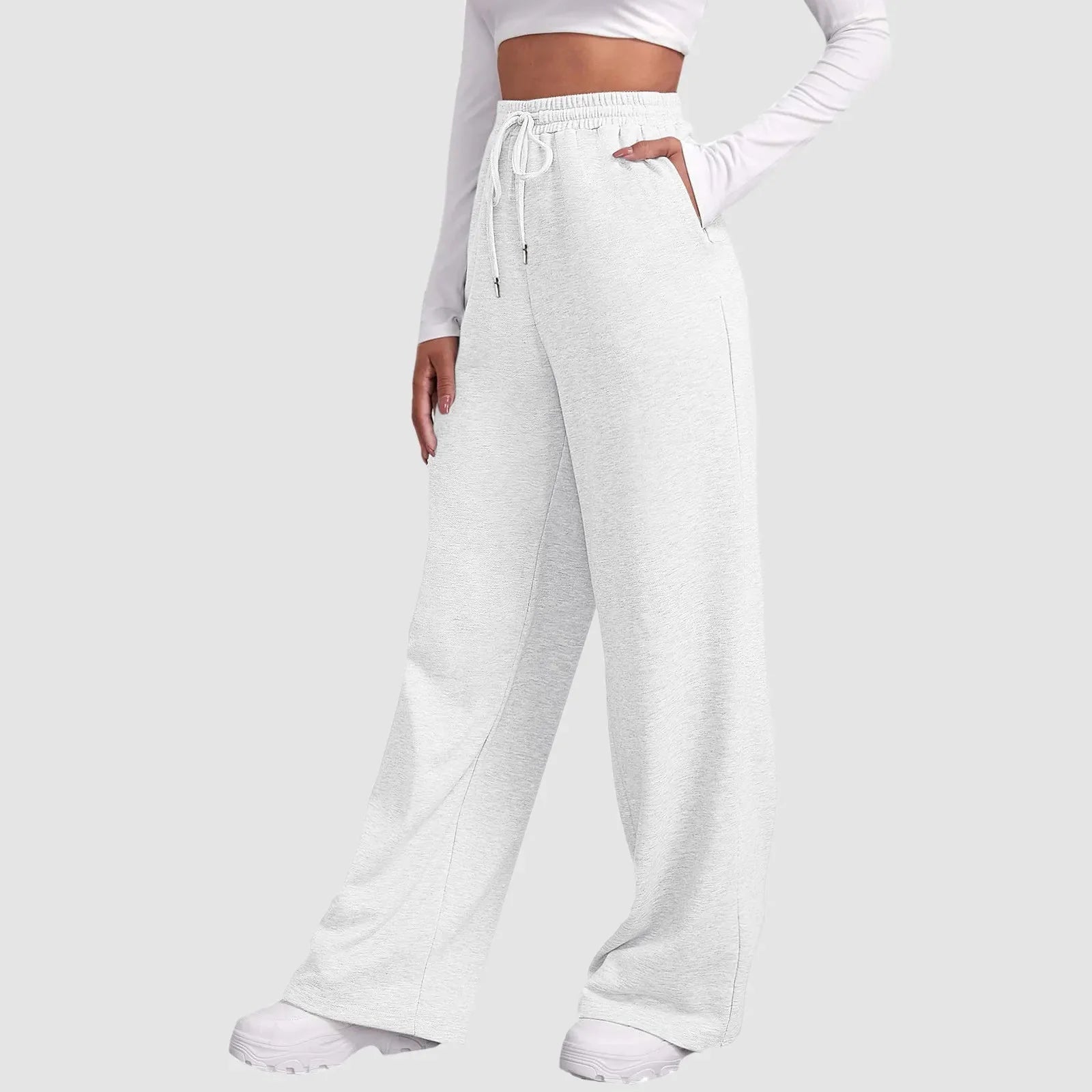 Joggingbroek met wijde pijpen - Dames joggingbroek met elastische tailleband en trekkoord-Boetiek Moda