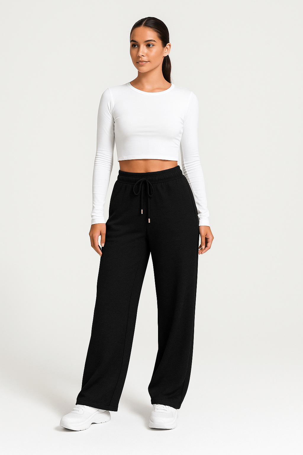 Joggingbroek met wijde pijpen - Dames joggingbroek met elastische tailleband en trekkoord-Boetiek Moda
