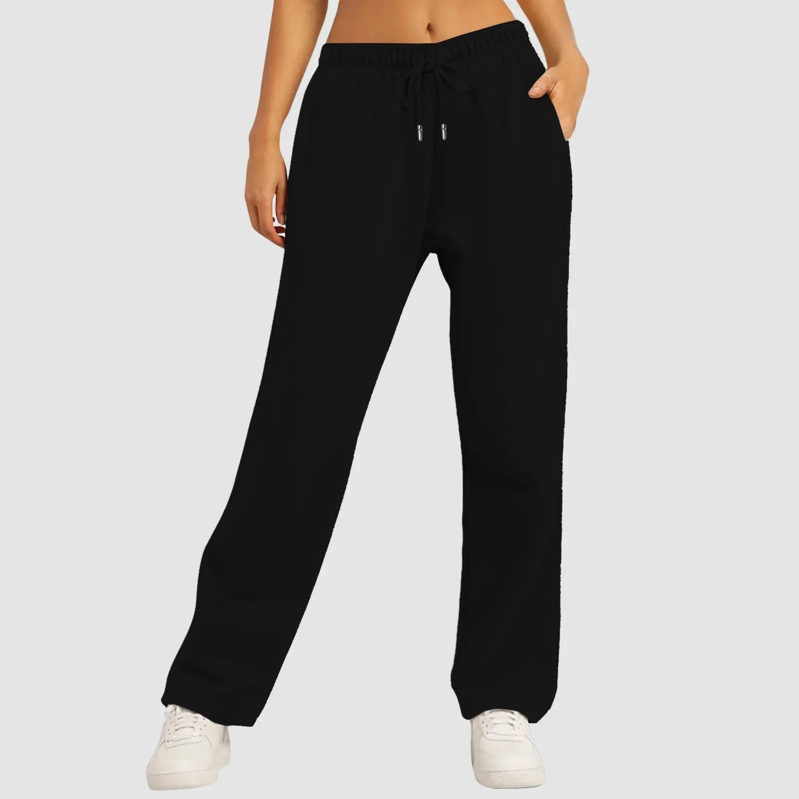 Joggingbroek met wijde pijpen - Dames joggingbroek met elastische tailleband en trekkoord-Boetiek Moda
