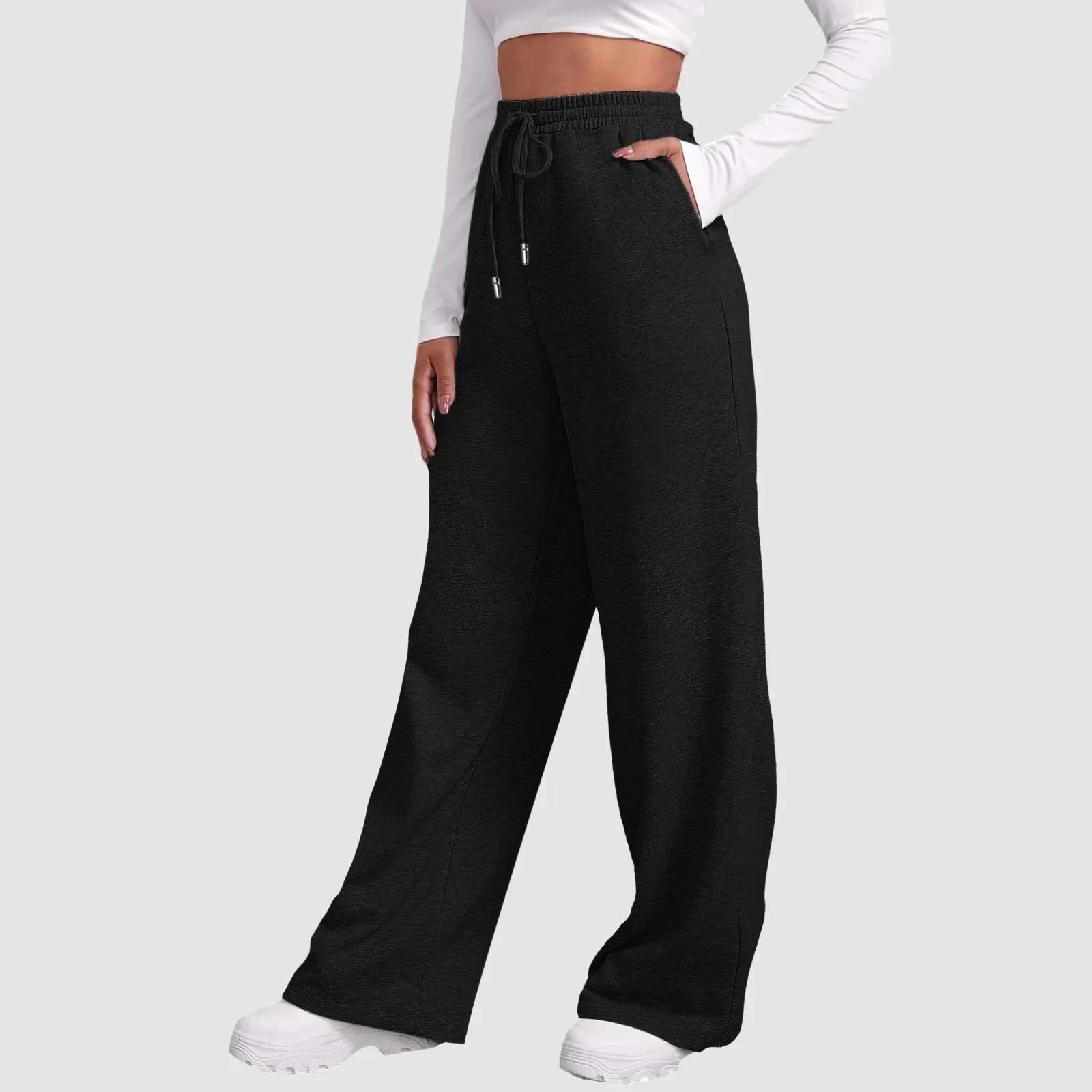 Joggingbroek met wijde pijpen - Dames joggingbroek met elastische tailleband en trekkoord-Boetiek Moda