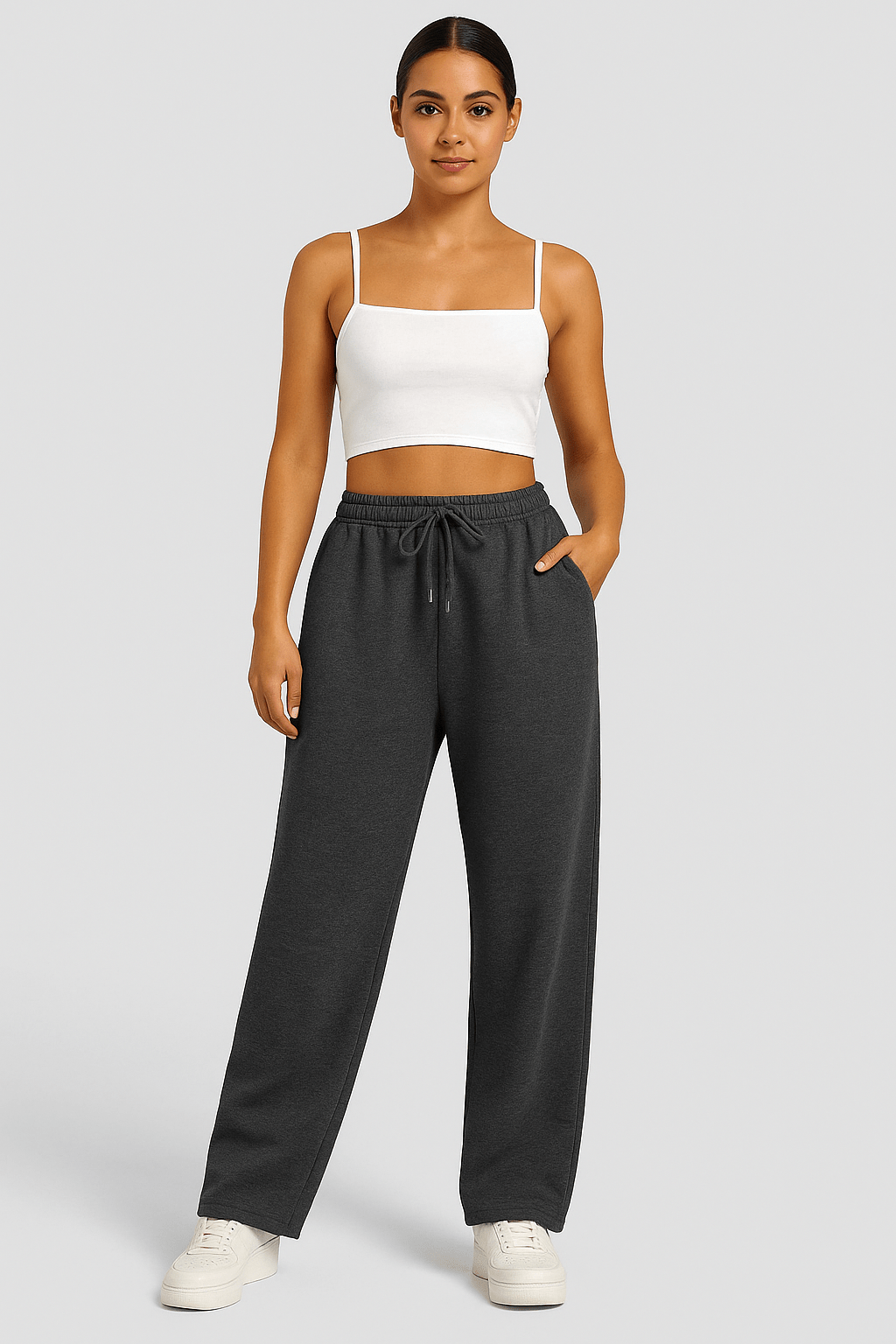 Joggingbroek met wijde pijpen - Dames joggingbroek met elastische tailleband en trekkoord-Boetiek Moda