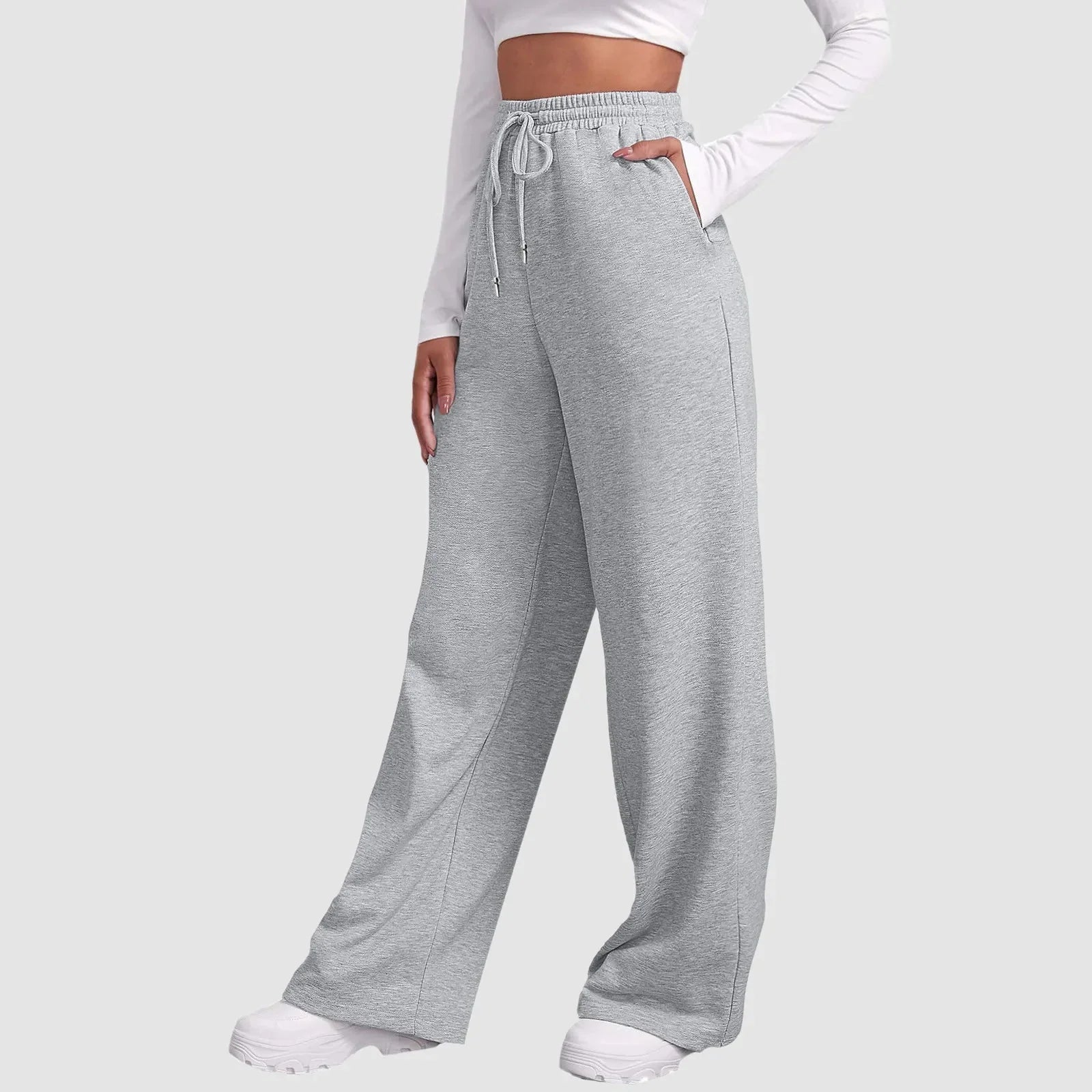 Joggingbroek met wijde pijpen - Dames joggingbroek met elastische tailleband en trekkoord-Boetiek Moda